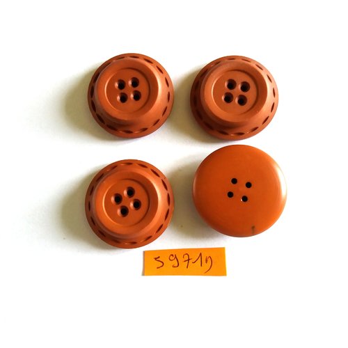 4 boutons en résine marron - vintage - 30mm - 5971d