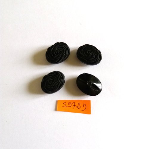 4 boutons en résine et passementerie noir - vintage - 16x21mm - 5972d