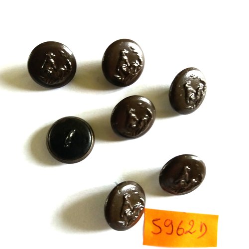 7 boutons en métal bronze (un chien) - vintage - 15mm - 5962d