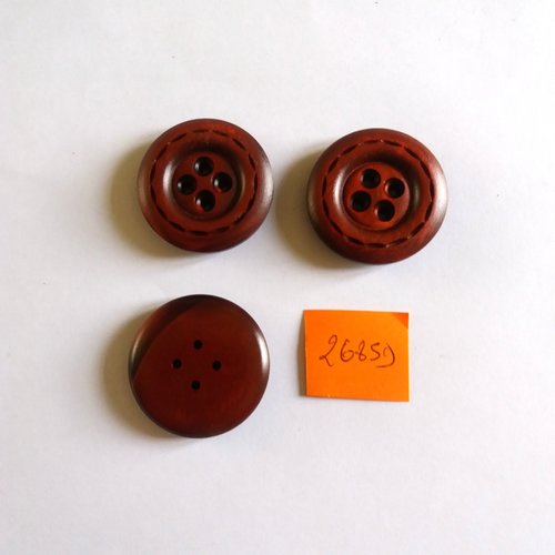 3 boutons en résine rouge foncé - vintage - 34mm - 2685d