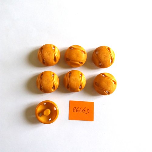 7 boutons en résine orange foncé - vintage - 21mm - 2666d