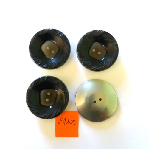 4 boutons en résine gris - vintage - 40mm - 2710d