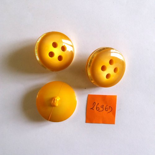3 boutons en résine orange et doré - vintage - 29mm - 2696d