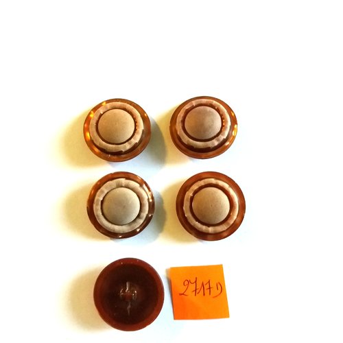 5 boutons en résine marron - vintage - 27mm - 2717d