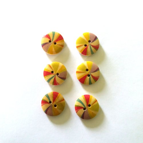 6 boutons en bois - figure géométrique - multicolore - 18mm - f12