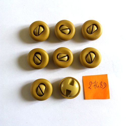 8 boutons en résine kaki - vintage - 18mm - 2748d