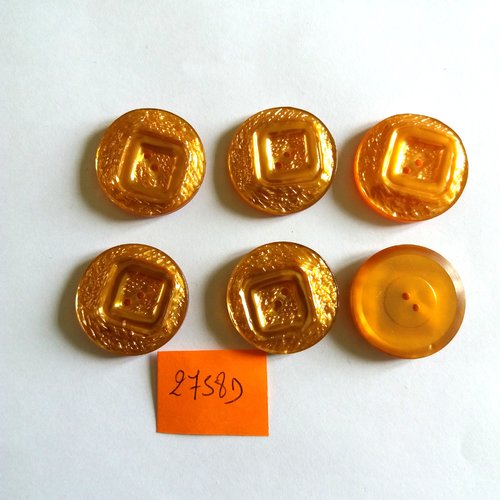 6 boutons en résine orange - vintage - 27mm - 2758d