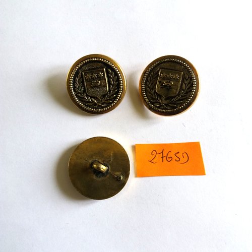 3 boutons en résine doré - vintage - 26mm - 2765d