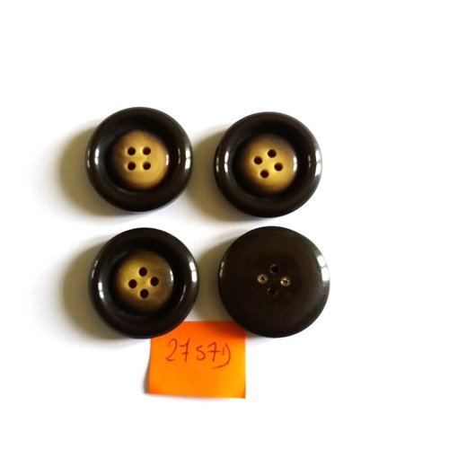 4 boutons en résine marron bicolore - vintage - 31mm - 2757d