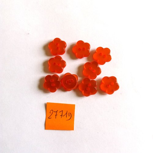 9 boutons en résine rouge en forme de fleurs - vintage - 13mm - 2771d