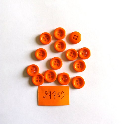 14 boutons en résine orange - vintage - 11mm - 2775d
