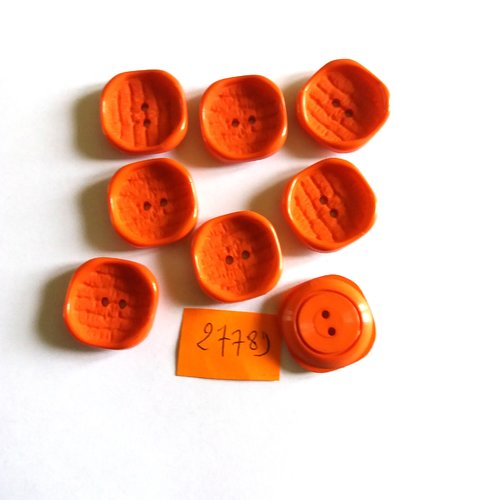 8 boutons en résine orang foncé - vintage - 21x21mm - 2778d