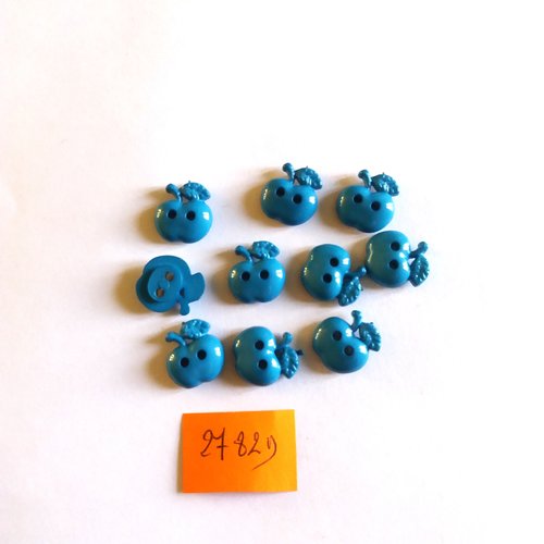 10 boutons en résine bleu (pomme) - 13mm - 2782d