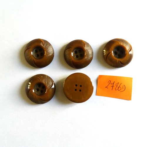 5 boutons en résine marron - vintage - 23mm - 2786d