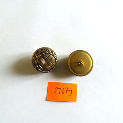 2 boutons en métal doré - vintage - 23mm - 2787d