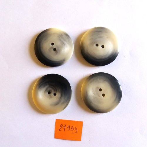 4 boutons en résine gris et beige - vintage - 35mm - 2799d