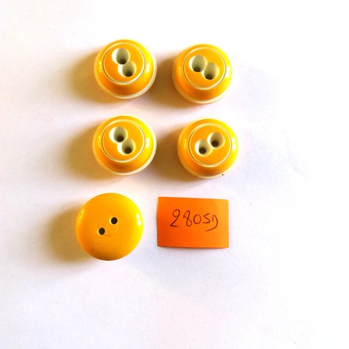 5 boutons en résine jaune et blanc - vintage - 22mm - 2805d