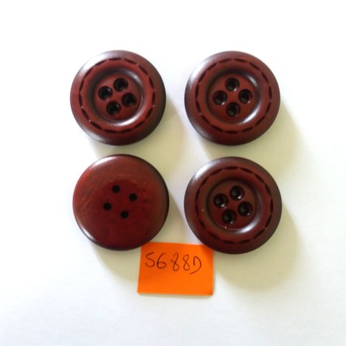4 boutons en résine rouge foncé - vintage - 34mm - 5688d