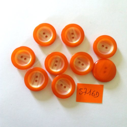 9 boutons en résine orange et blanc - vintage - 23mm - 5716d