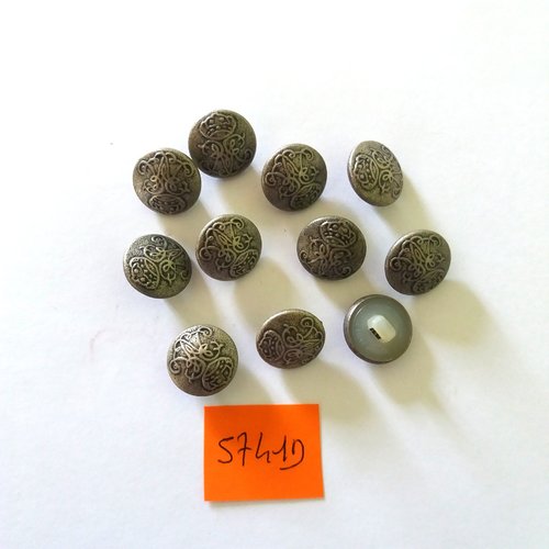 11 boutons en métal argenté et nylon - vintage - 14mm - 5741d