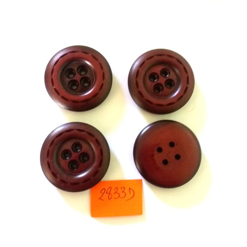 4 boutons en résine rouge foncé - vintage - 34mm - 2833d