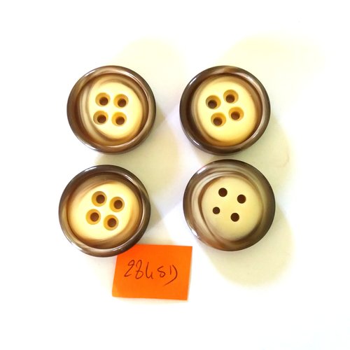 4 boutons en résine marron et beige - vintage - 31mm - 2845d