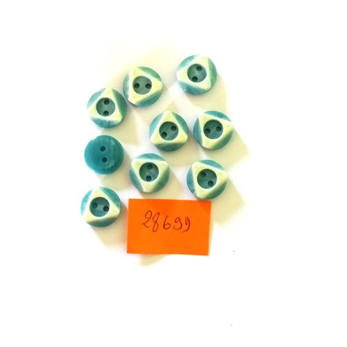 9 boutons en résine bleu et blanc - vintage - 13mm - 2869d