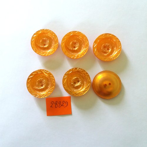 6 boutons en résine orange - vintage - 27mm - 2882d