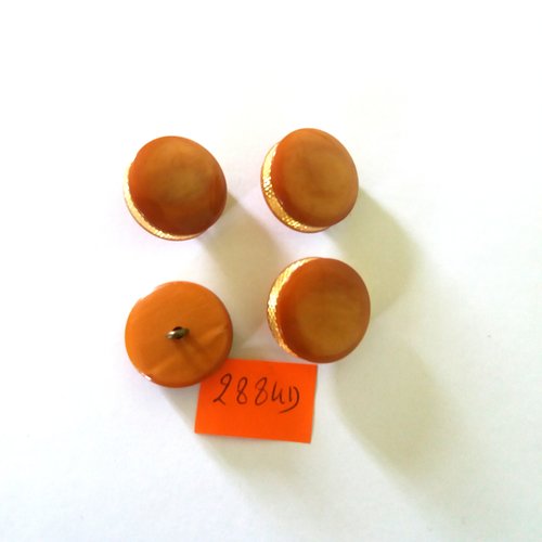 4 boutons en résine marron et métal doré - vintage - 23mm - 2884d