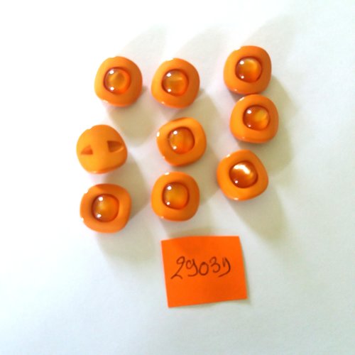 9 boutons en résine orange avec un cabochon - vintage - 12mm - 2903d