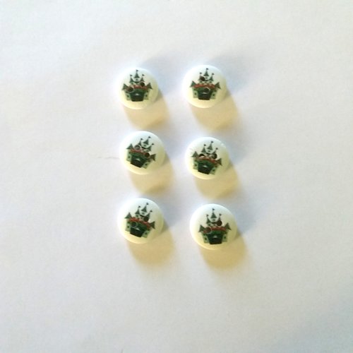 6 boutons en bois - un chateau - vert - 15mm 