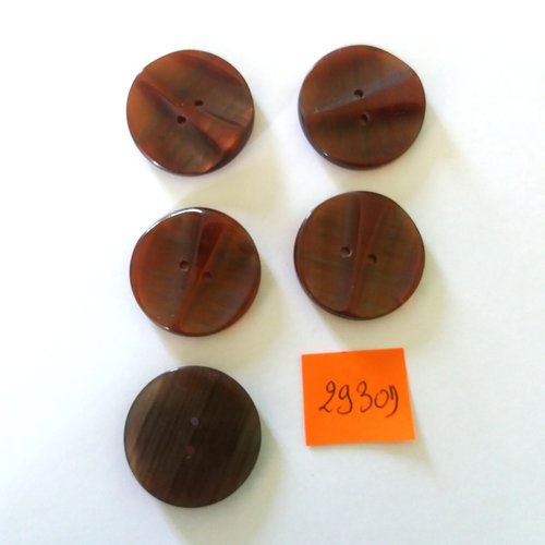5 boutons en résine marron - vintage - 27mm - 2930d