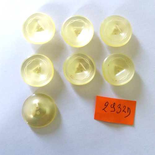 7 boutons en résine jaune clair - vintage - 21mm - 2932d