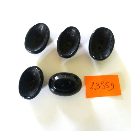 5 boutons en résine noir - vintage - 18x26mm - 2935d