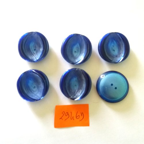6 boutons en résine bleu - vintage - 27mm - 2946d