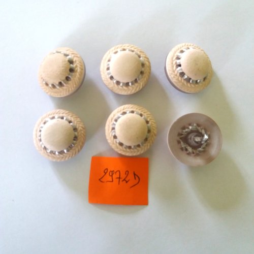 6 boutons en résine rose pale et gris - vintage - 23mm - 2972d