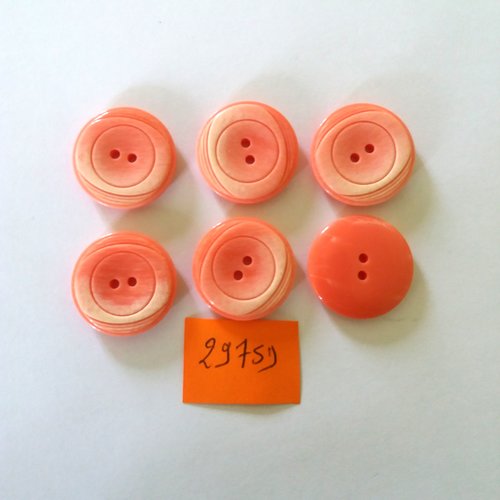 6 boutons en résine rose et saumon - vintage - 22mm - 2975d