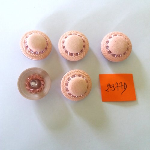 5 boutons en résine rose et gris - vintage - 23mm - 2977d