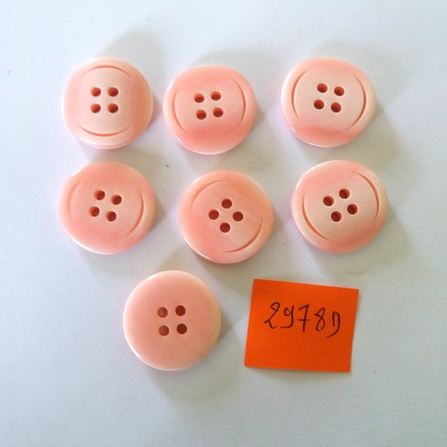 7 boutons en résine rose clair - vintage - 23mm - 2978d