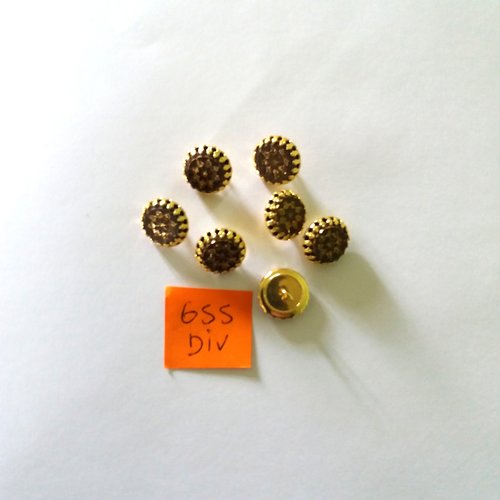 7 boutons en métal doré et résine marron - vintage - 13mm - 655div