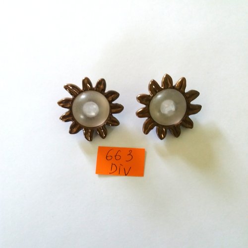 2 boutons en résine doré et blanc - vintage - 34mm - 663div