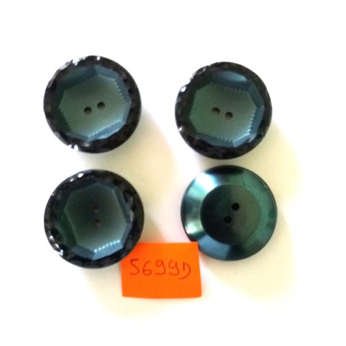 4 boutons en résine bleu/vert - vintage - 31mm - 5699d