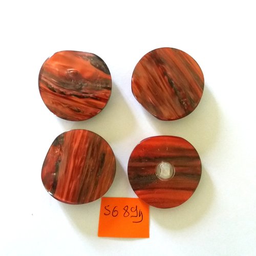 5689D 34mm vintage 4 boutons en résine rouge et noir