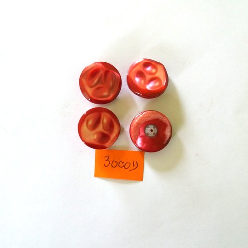 4 boutons en nacre rouge - vintage - 22mm - 3000d