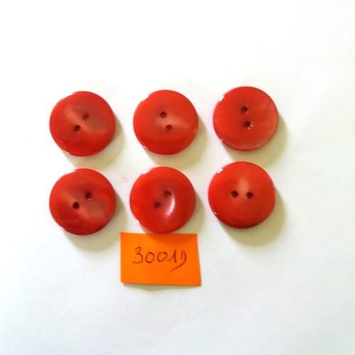 6 boutons en nacre rouge - vintage - 22mm - 3001d