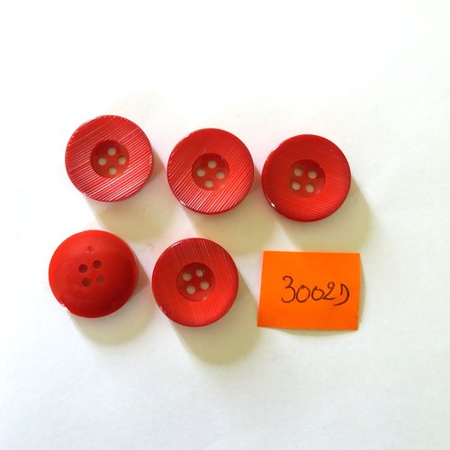 5 boutons en résine rouge - vintage - 22mm - 3002d