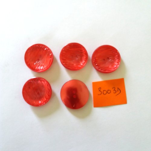 5 boutons en résine rouge - vintage - 22mm - 3003d