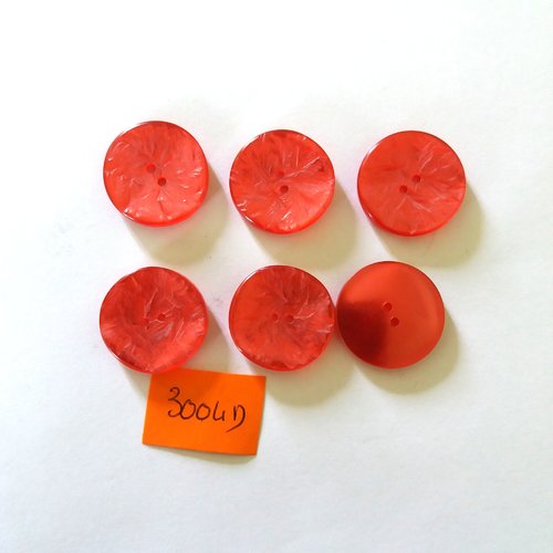 6 boutons en résine rouge - vintage - 22mm - 3004d