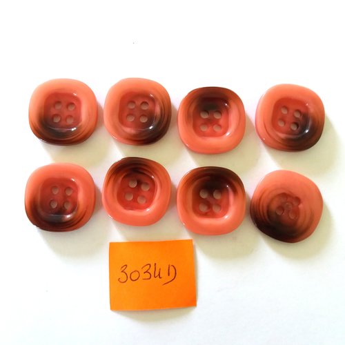 8 boutons en résine rose et nir - vintage - 21x21mm - 3034d