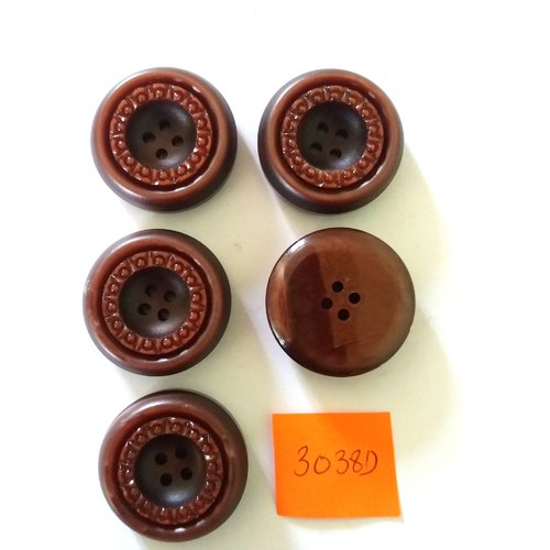 5 boutons en résine marron - vintage - 30mm - 3038d